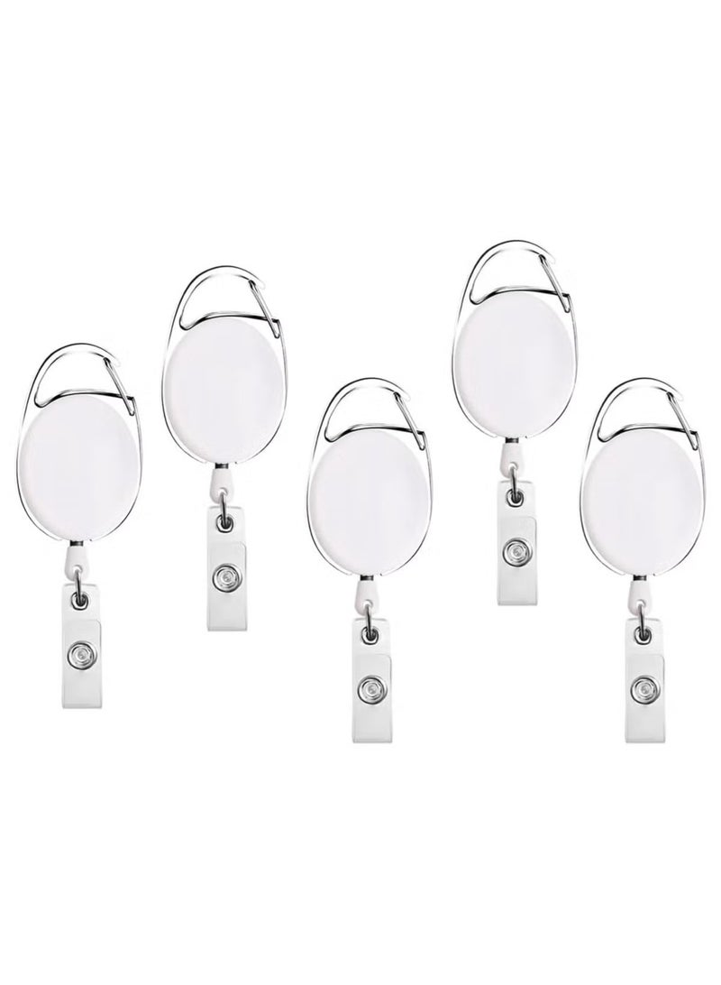 MTC [Pack of 5] White Retractable Badge Holder with Reel Clip – Durable ID Card Holder for Work, Office, School, and Keychain Accessories - Image 1